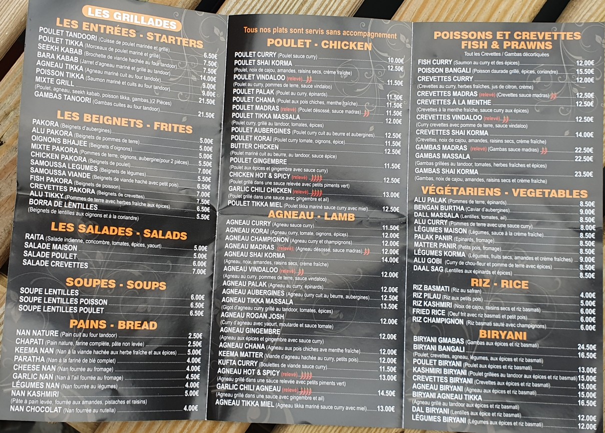 Palais Indien Restaurant menu 2