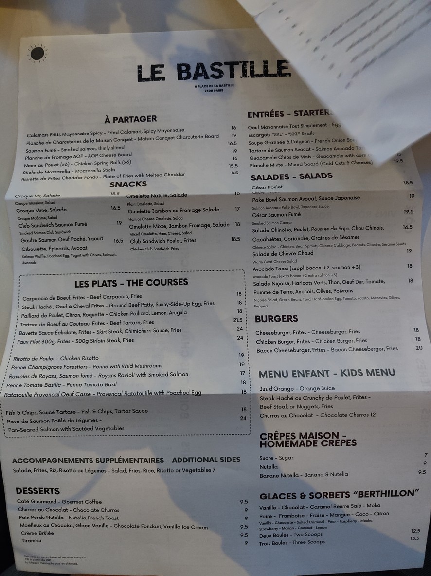 Le Bastille - Guest House menu 1
