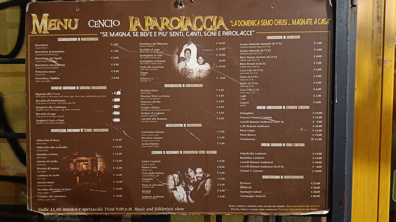 Cencio la Parolaccia menu 1