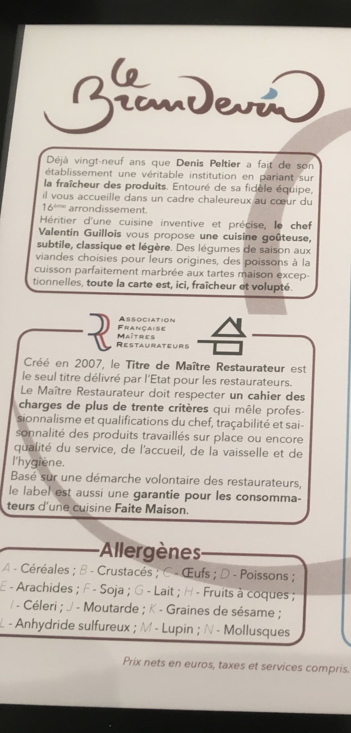 Le Brandevin menu 1
