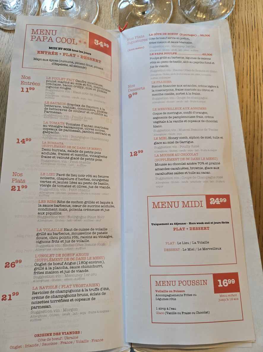 Bistrot Papa Pool menu 1