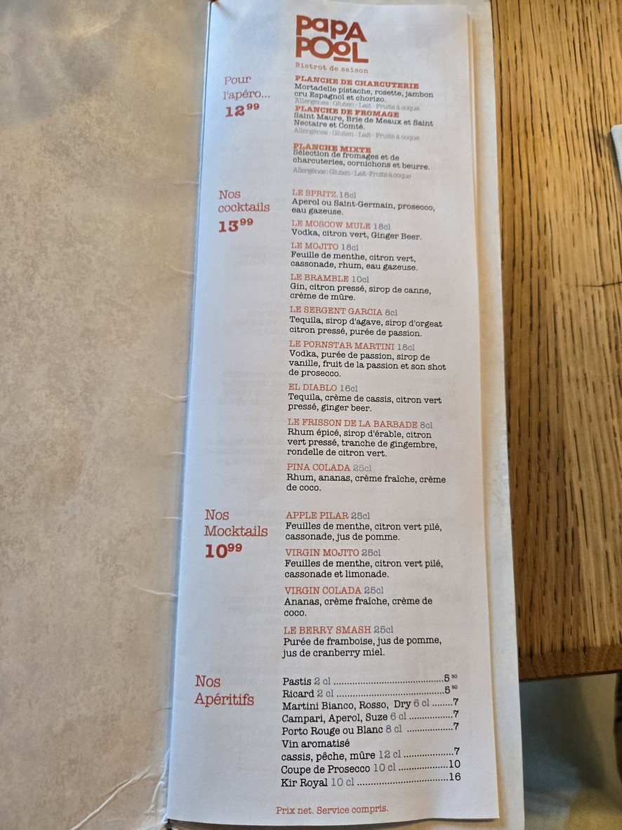 Bistrot Papa Pool menu 2