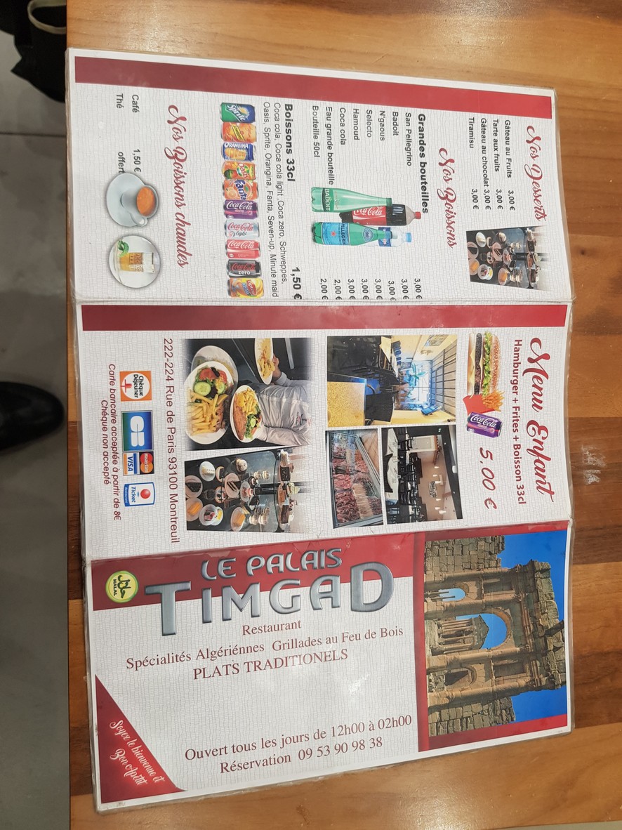 Timgad - Restaurant algérien menu 1