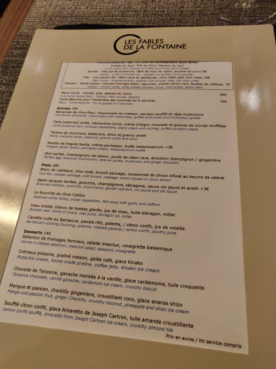 Les Fables de La Fontaine menu 1