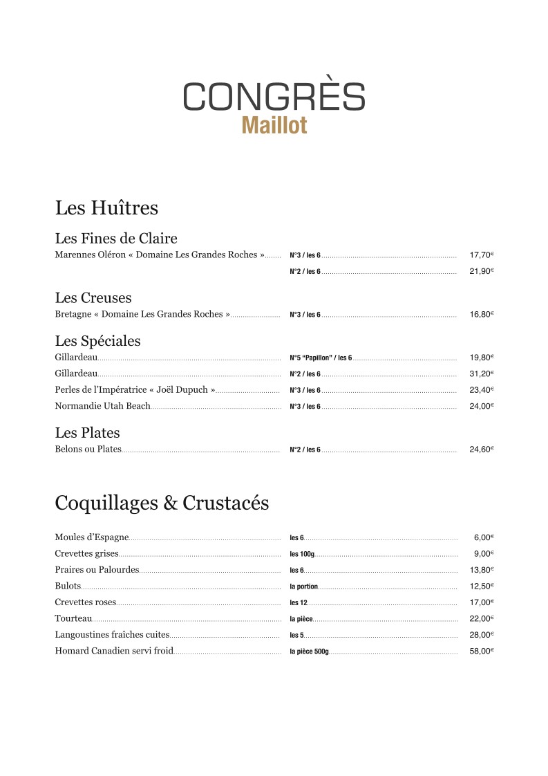 Le Congrès Maillot menu 1