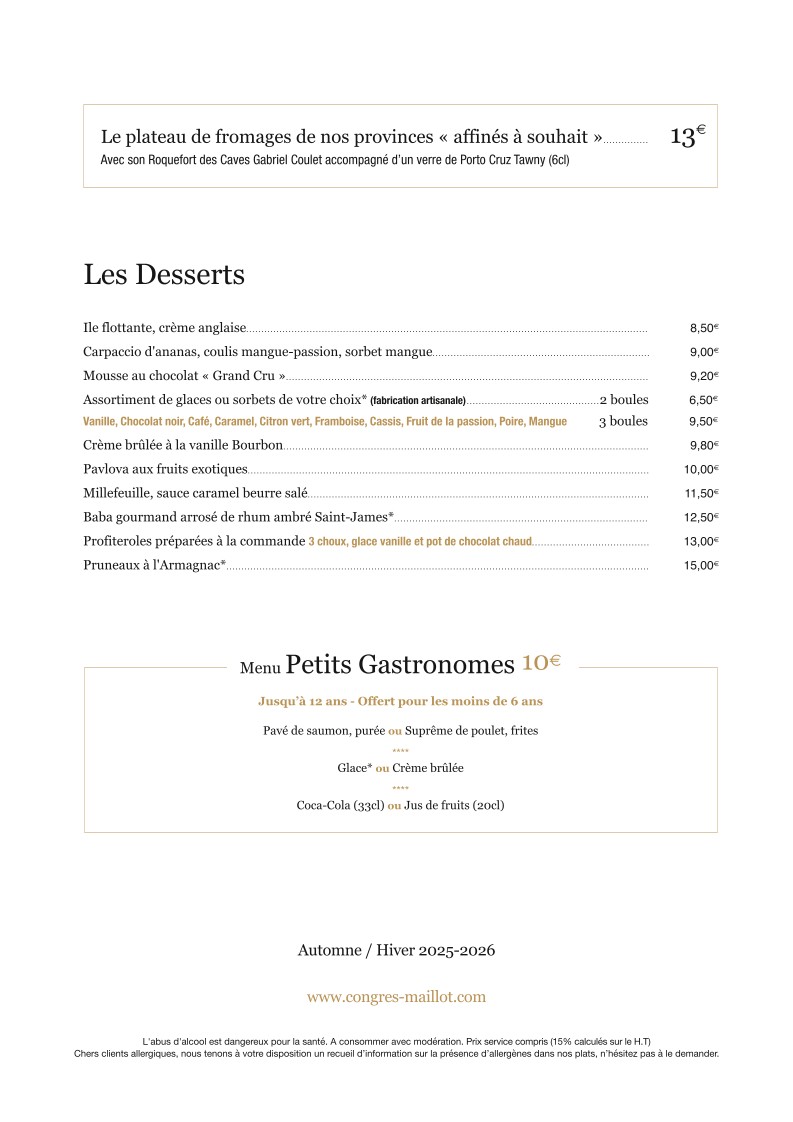 Le Congrès Maillot menu 5