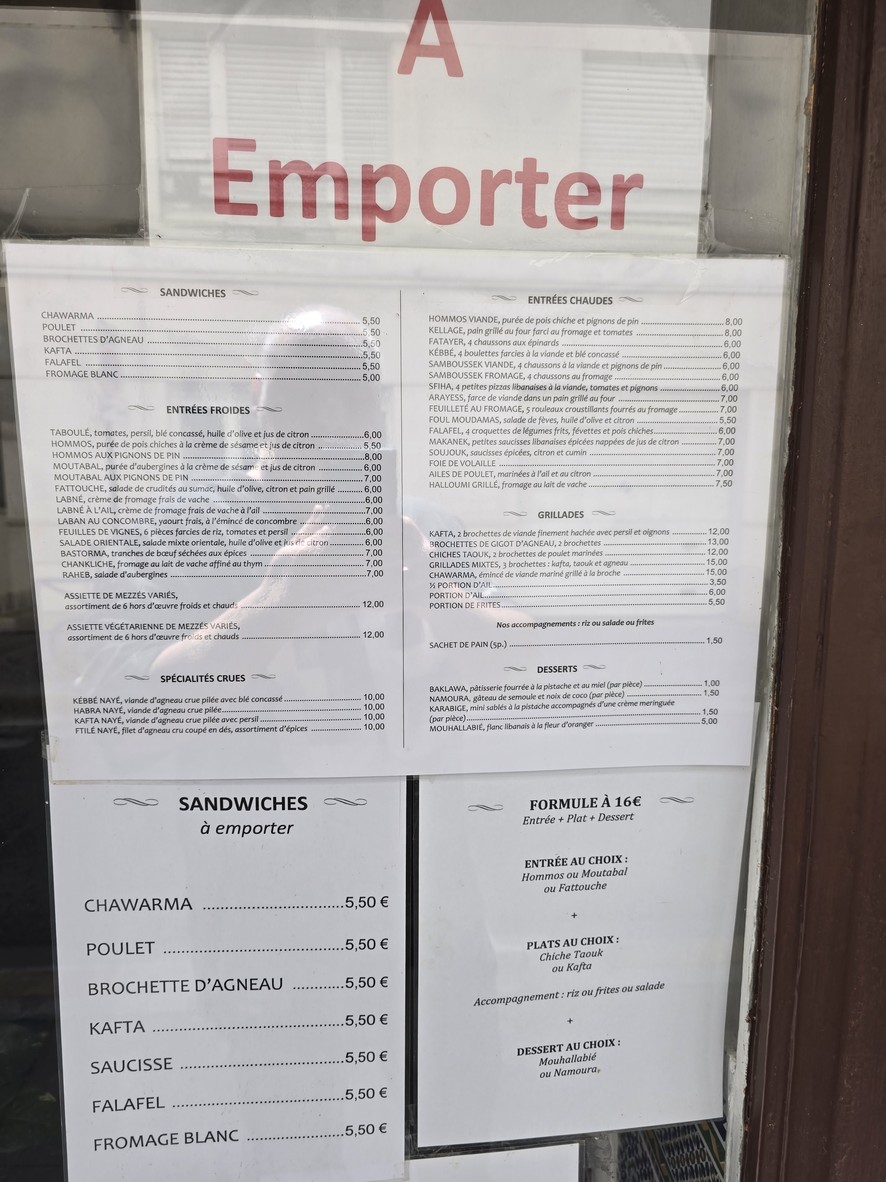 Le Tour du Liban menu 1
