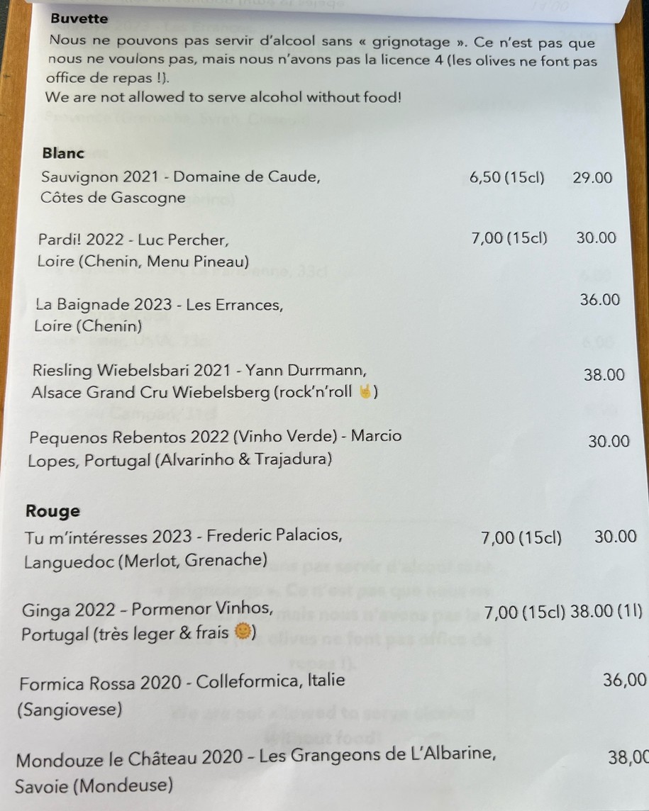 L'Ébouillanté menu 3