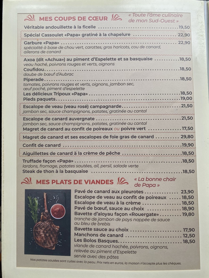 Chez Papa Paris 19 menu 3