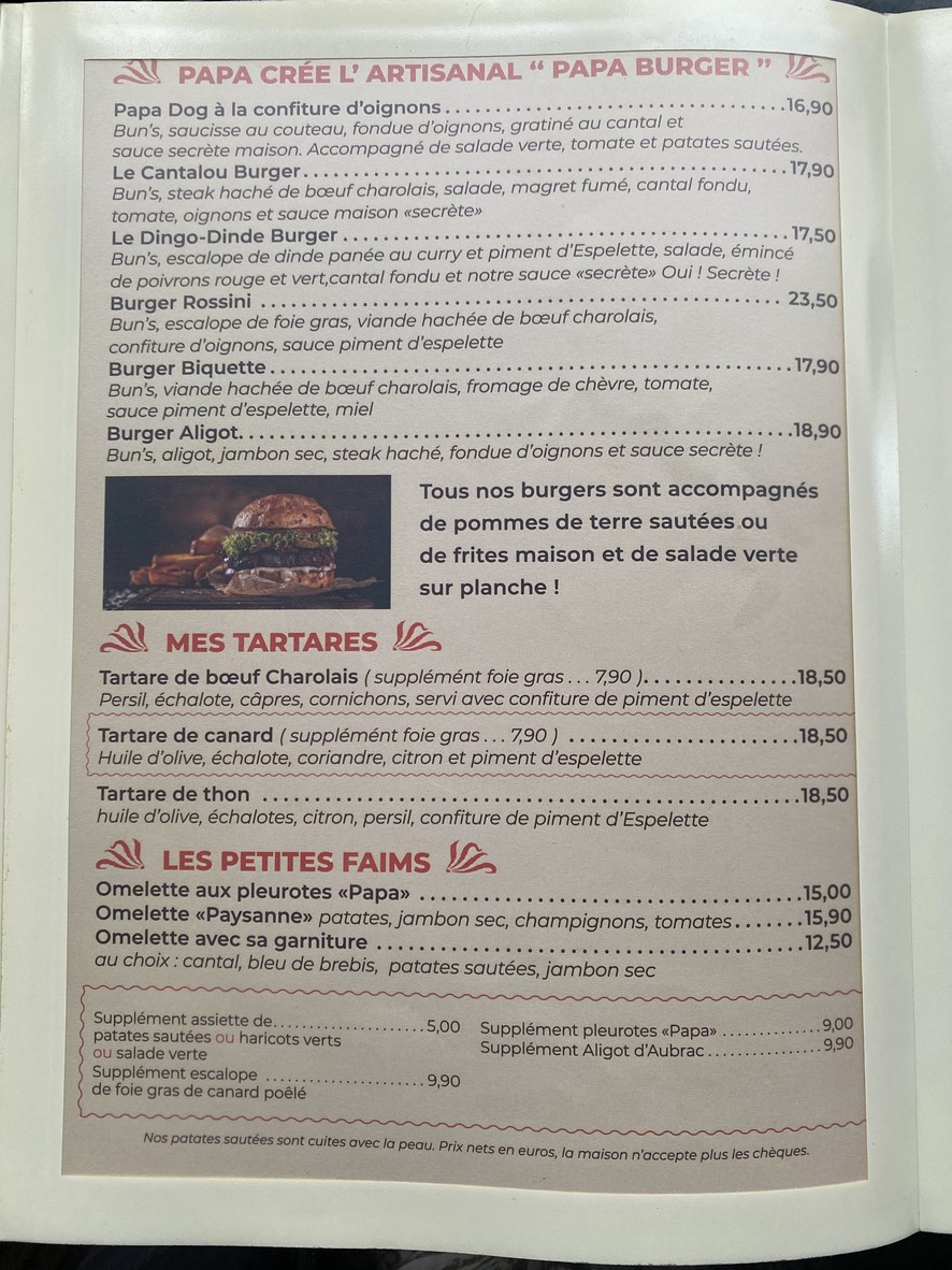 Chez Papa Paris 19 menu 4