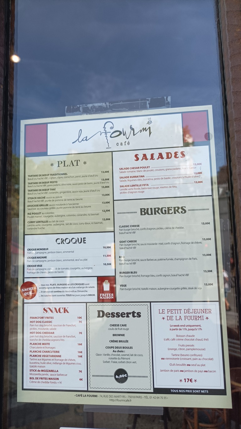 La Fourmi menu 1