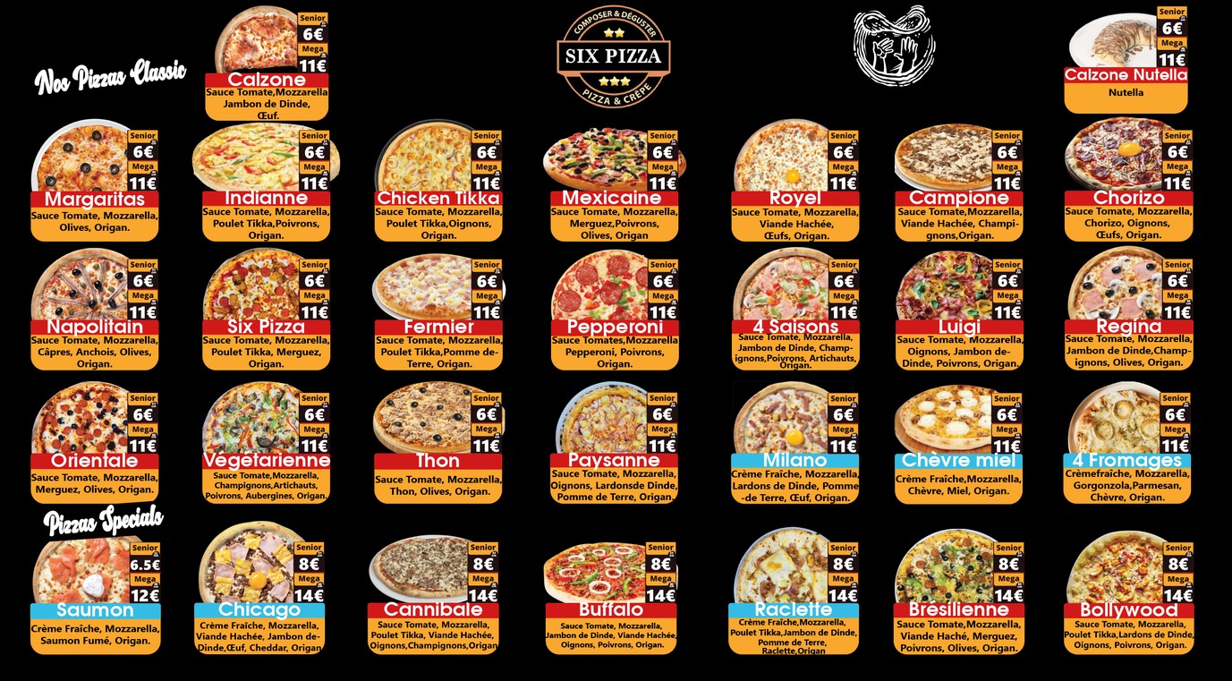 SIX PIZZA menu 1