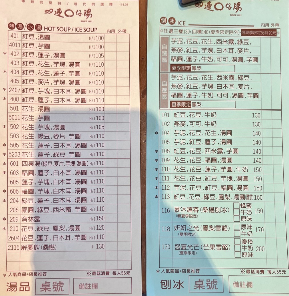 Shuānglián Yuánzǎi Tāng menu 2