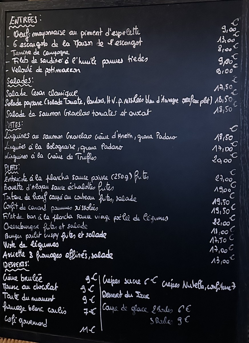 Le Gamin de Paris menu 1