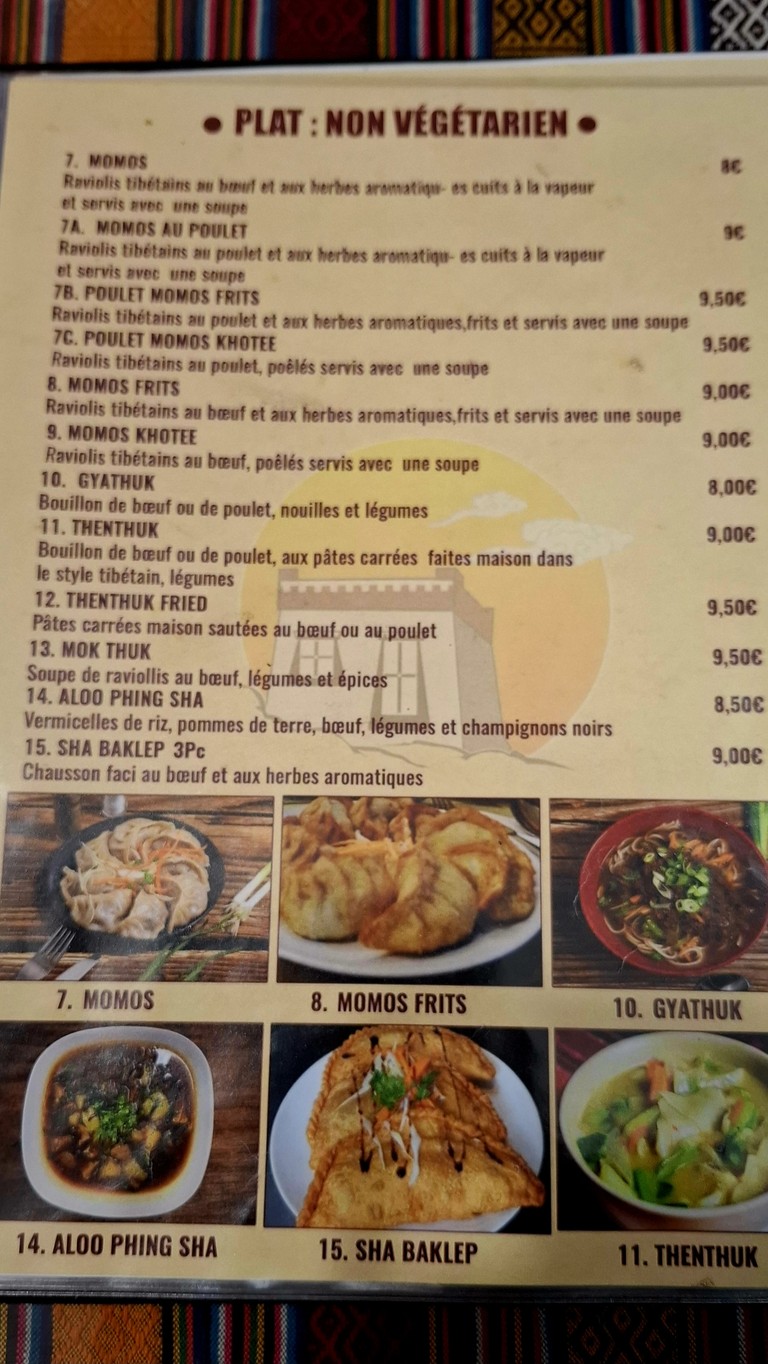 Le petit Tibet menu 2