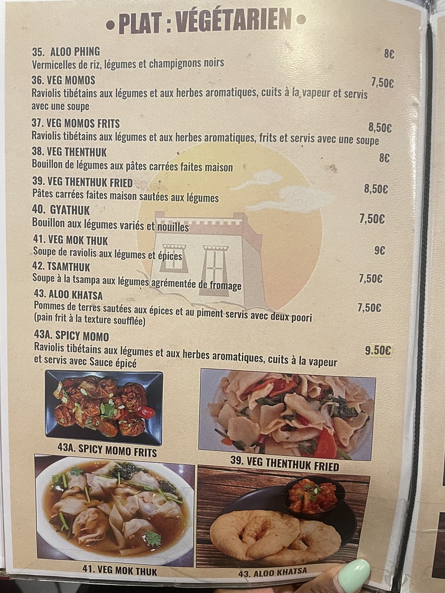 Le petit Tibet menu 3
