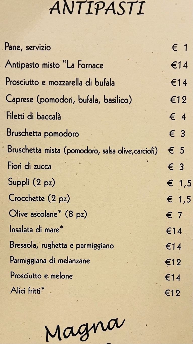 Ristorante La Fornace menu 1