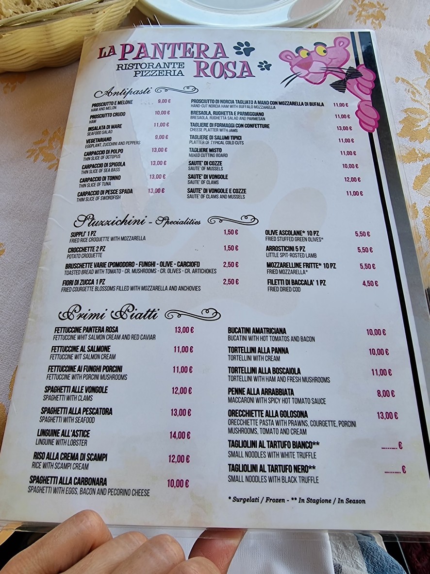 La Pantera Rosa menu 1