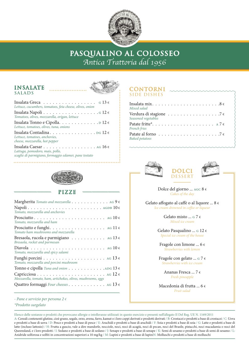 Pasqualino Al Colosseo dal 1956- Trattoria Romana menu 2