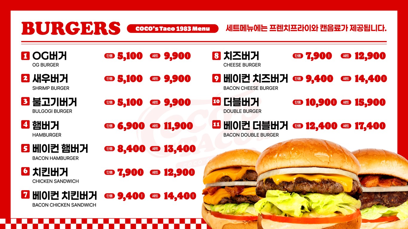 Coco's Taco & Burger 1983 menu 2