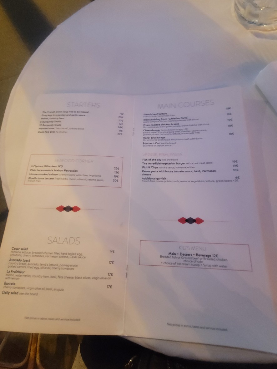 Café des officiers menu 1