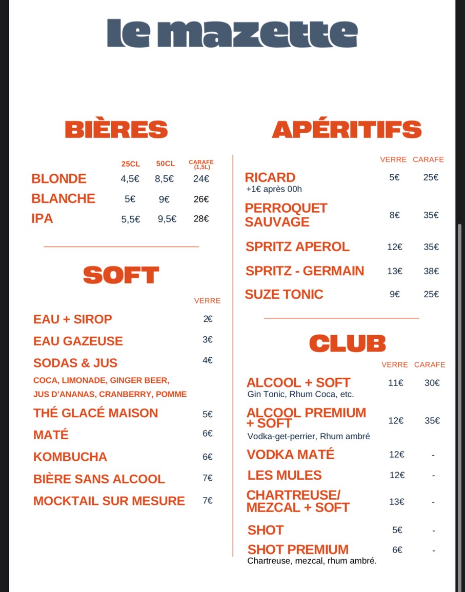 Le Mazette menu 1
