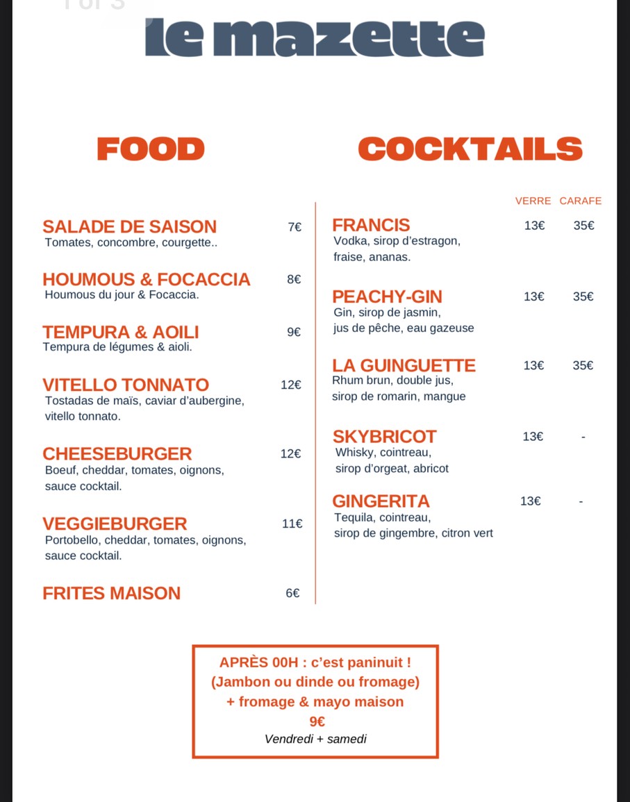 Le Mazette menu 2