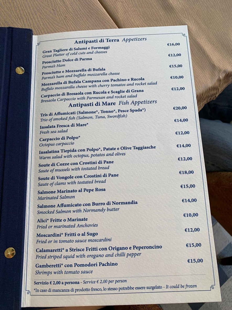 Thousand and One Nights menu 1