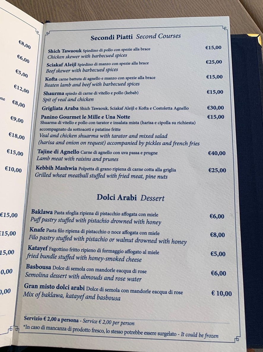 Thousand and One Nights menu 10