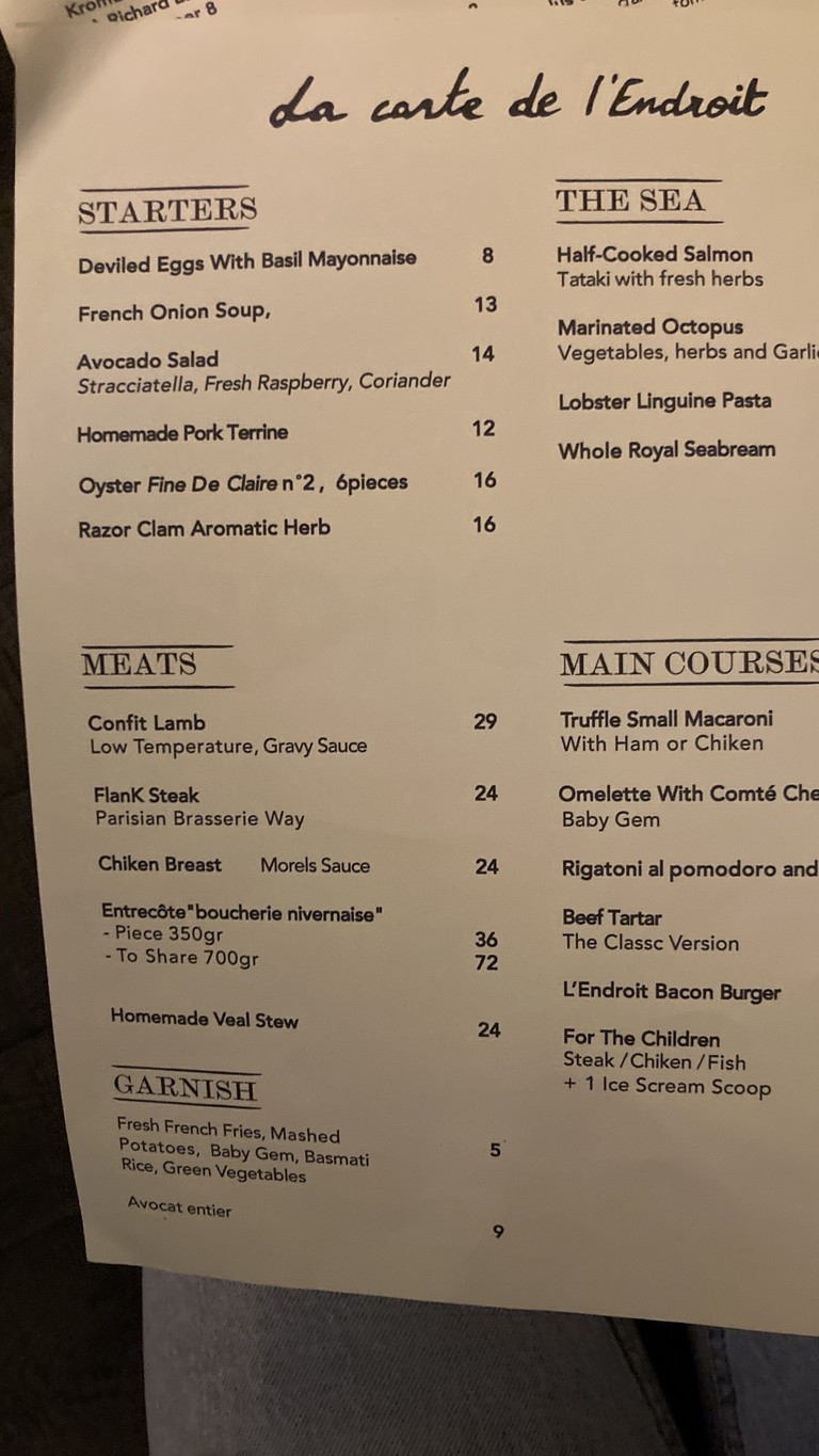 L’Endroit menu 1