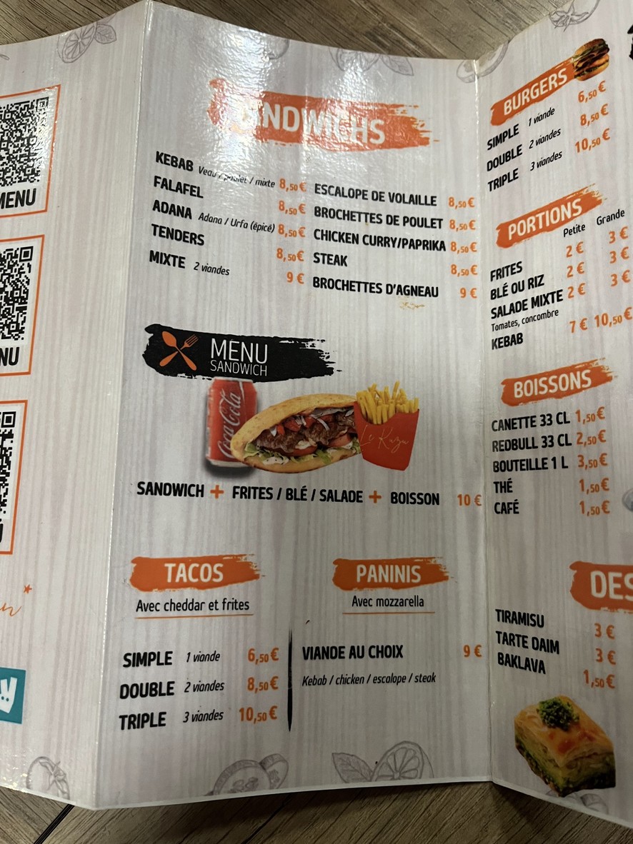 Le kuzu kebab menu 2