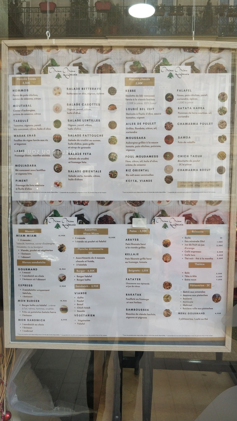 Miam Miam Libanais menu 1