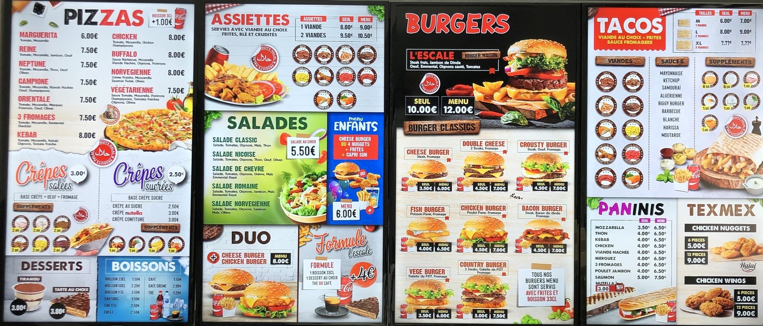 L'Escale du Château menu 1