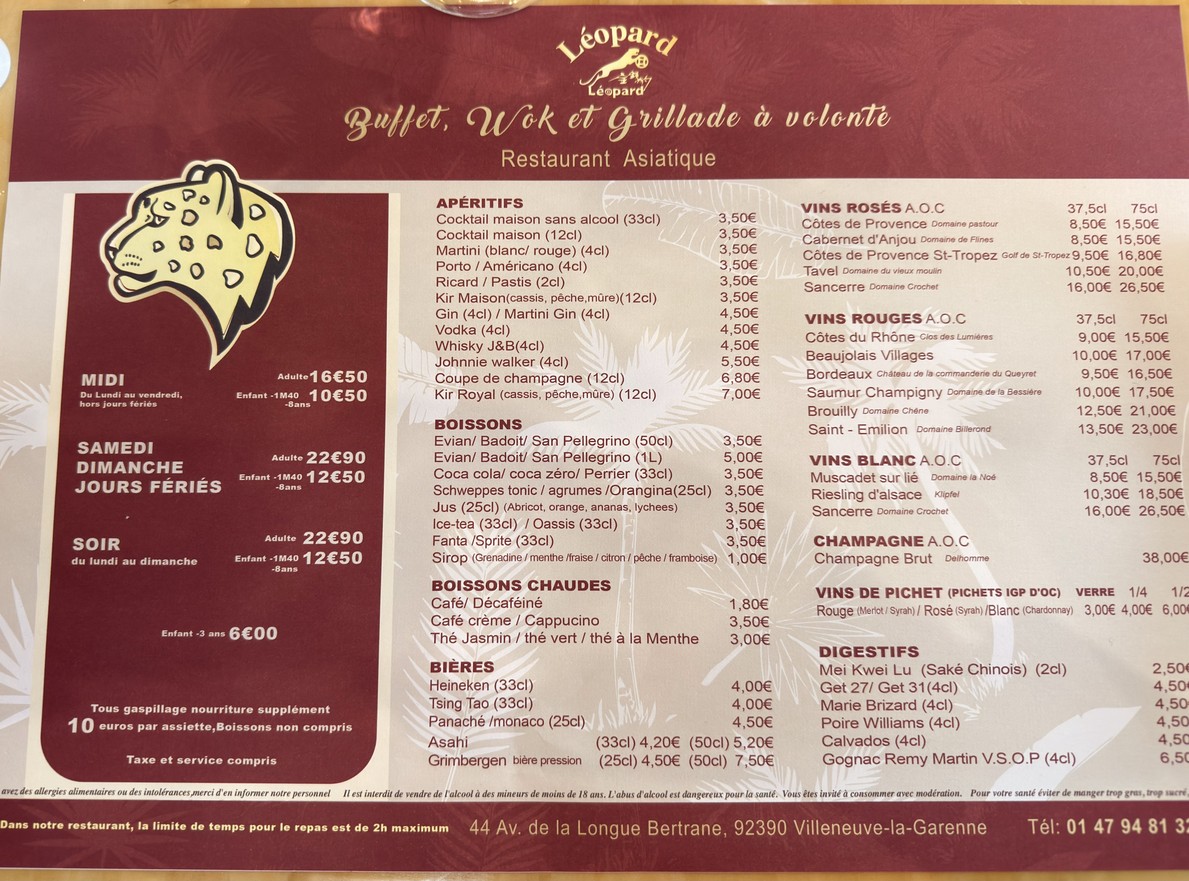 Le Léopard menu 1