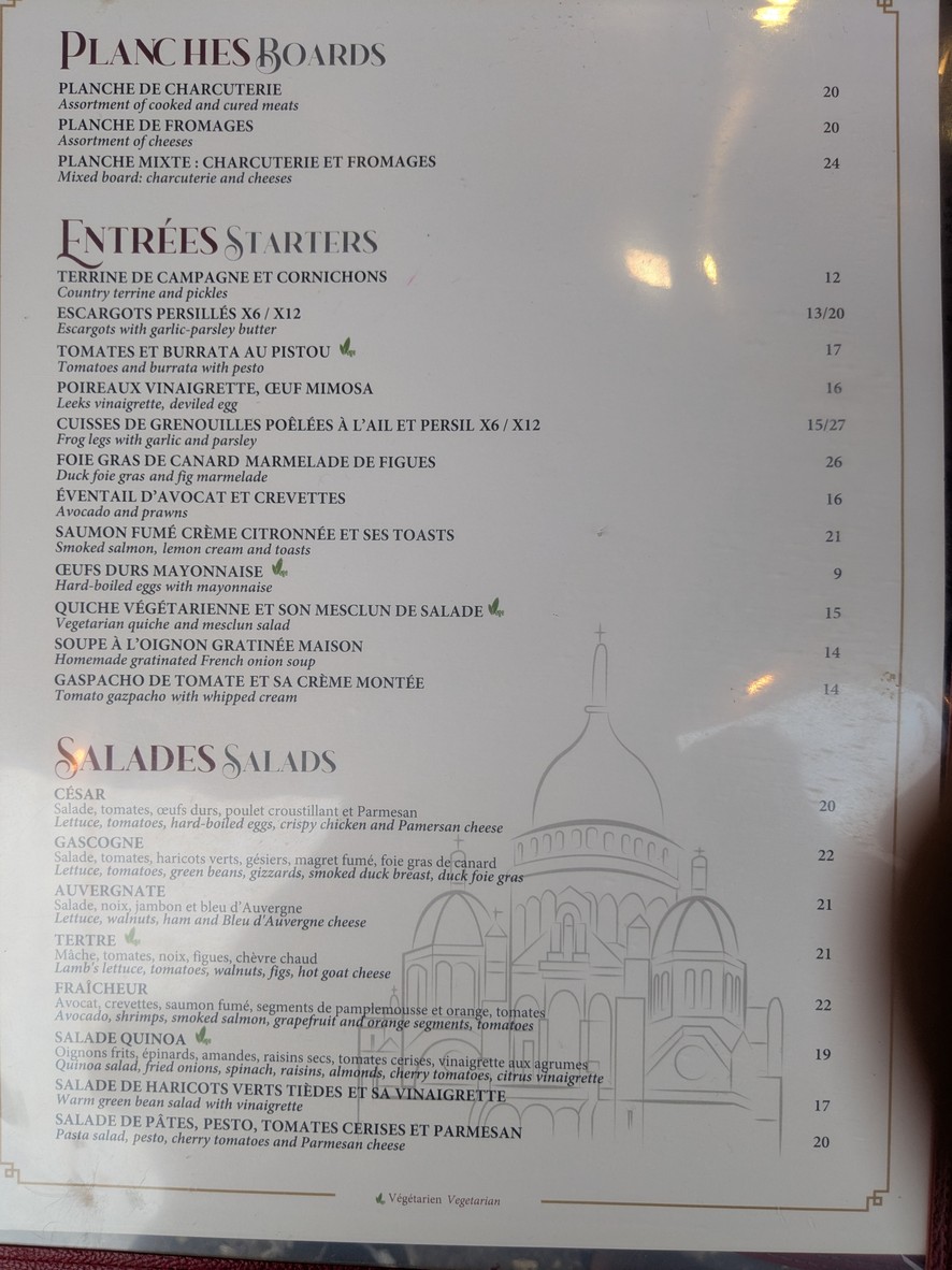Au Cadet de Gascogne menu 1