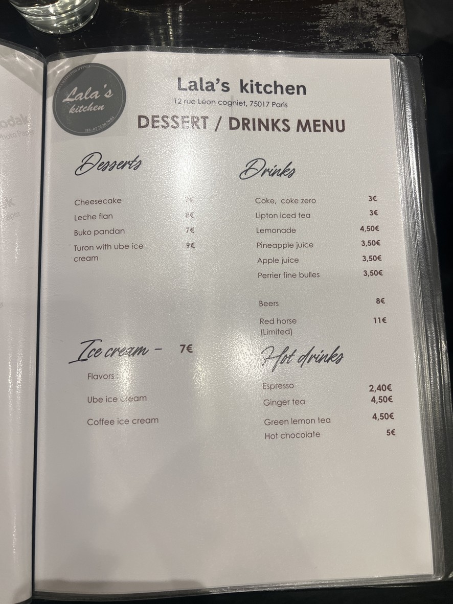 Lala's kitchen and restaurant menu 2