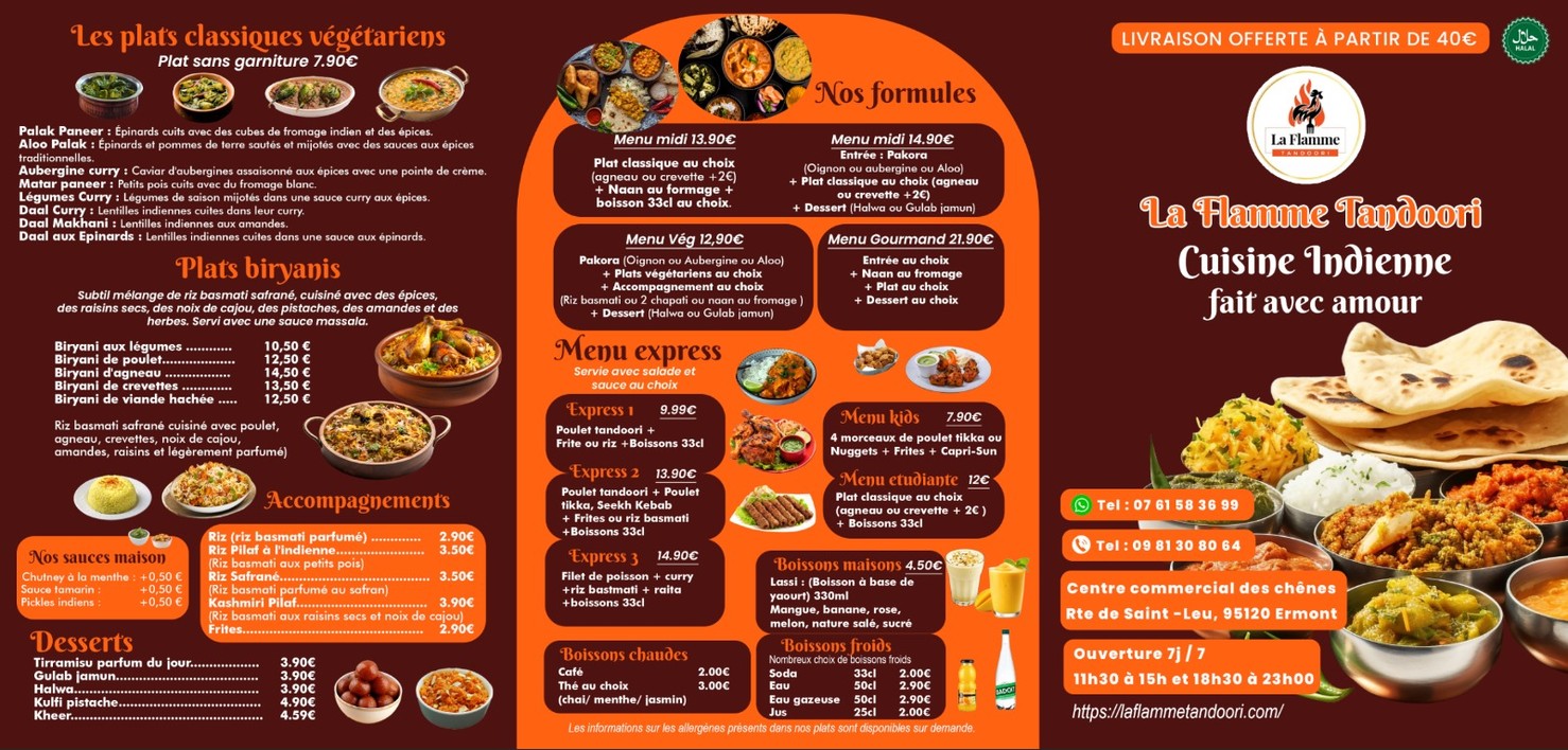 La Flamme Tandoori à Ermont menu 1