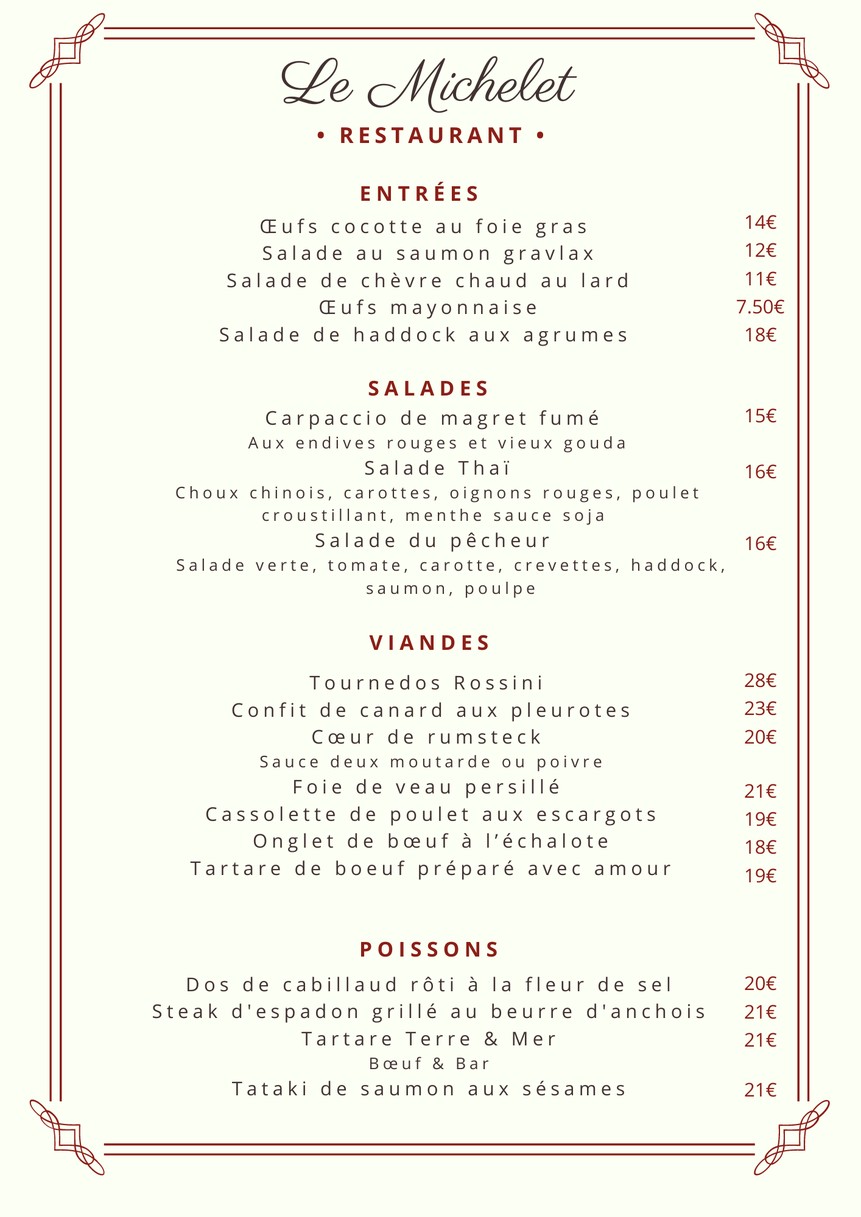 Le Michelet menu 1