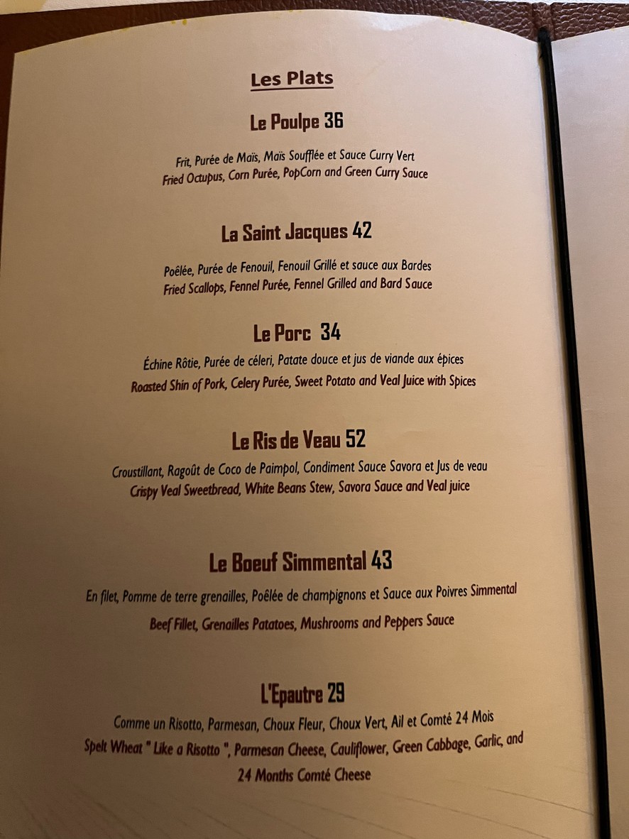 Bistro Volnay menu 2