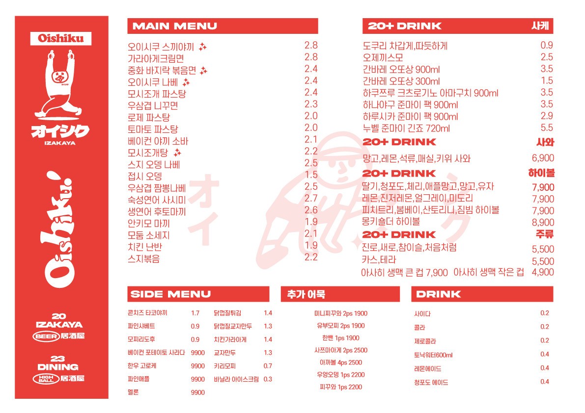 Yeonnam-dong Oishiku Izakaya menu 1