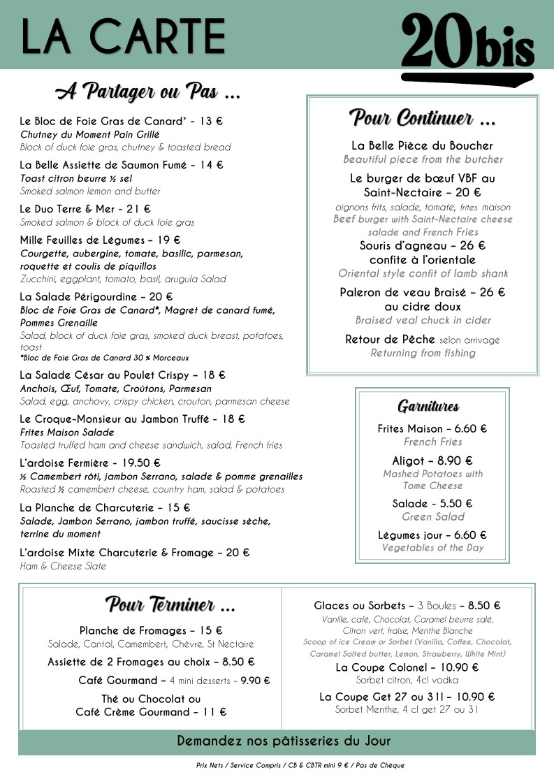 Le Vin Bis menu 1