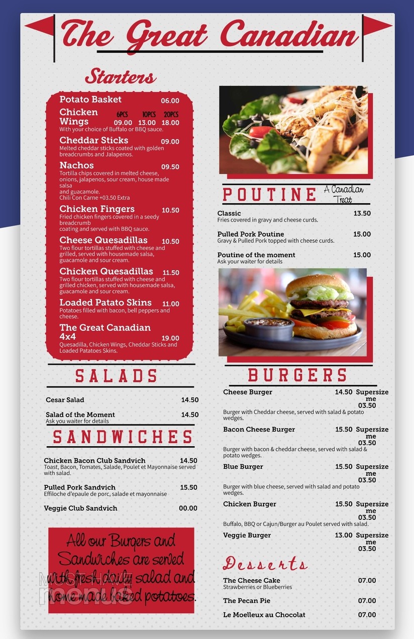 The Great Canadian Pub menu 1