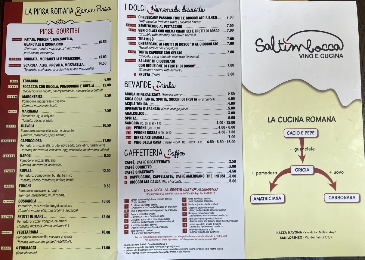Saltimbocca ristorante menu 2