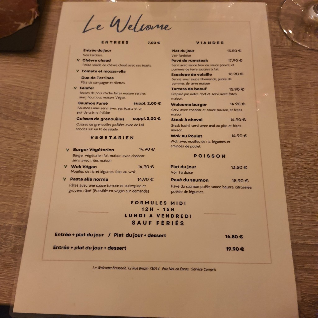 Le Welcome menu 1