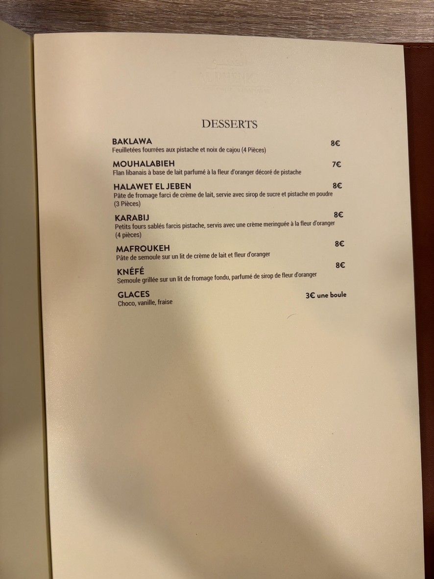 AL PHENIC Restaurant Libanais menu 5