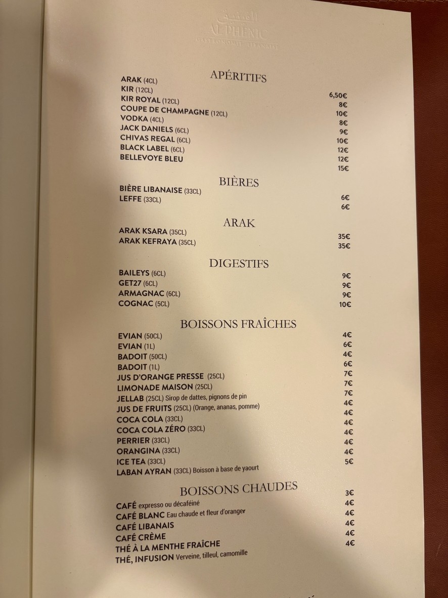 AL PHENIC Restaurant Libanais menu 6