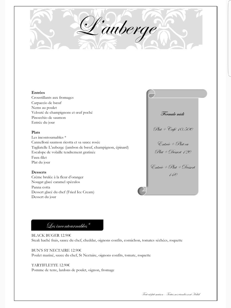 Bar Restaurant l’Auberge menu 2