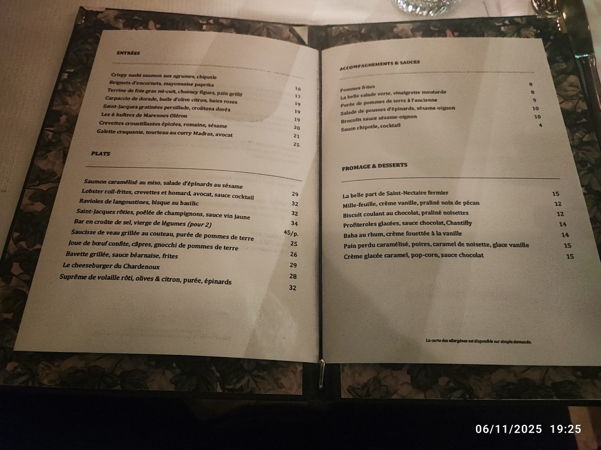 Le Chardenoux menu 1