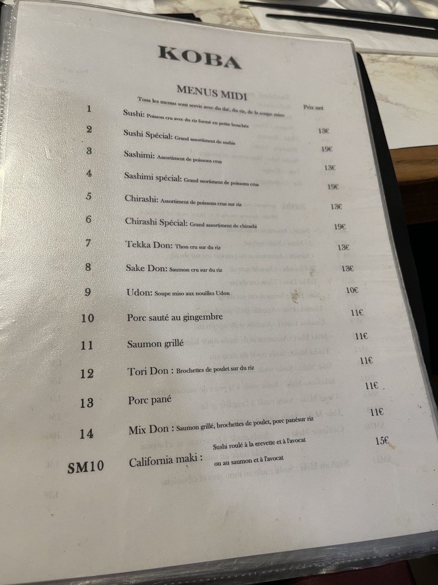 Koba menu 3