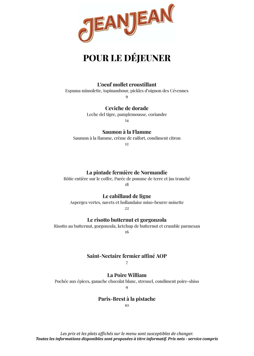 Jeanjean Restaurant menu 1